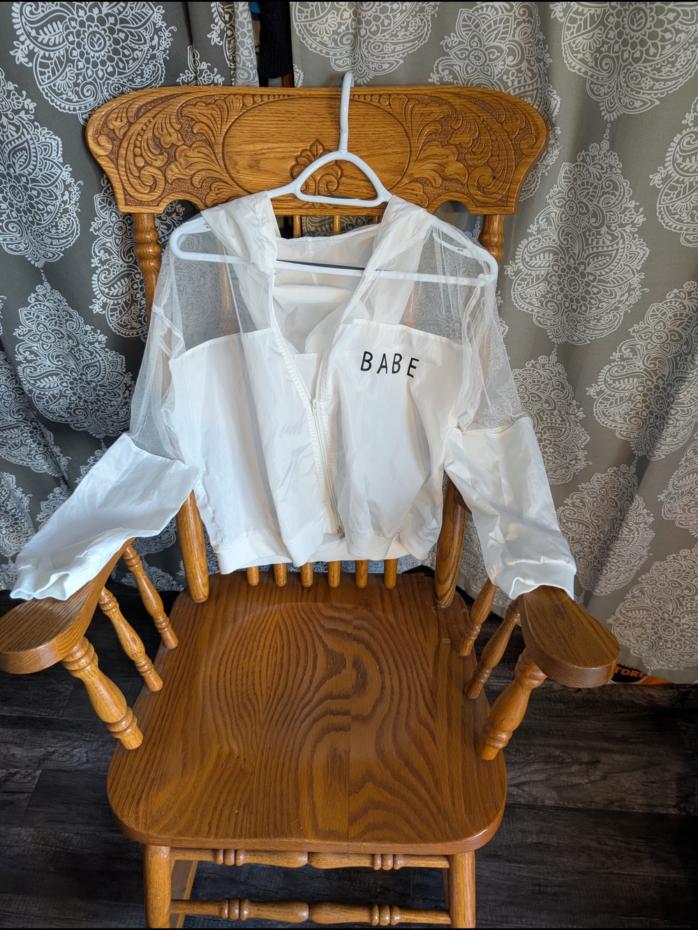 SHEIN White Sheer 'BABE' Hooded Crop Jacket